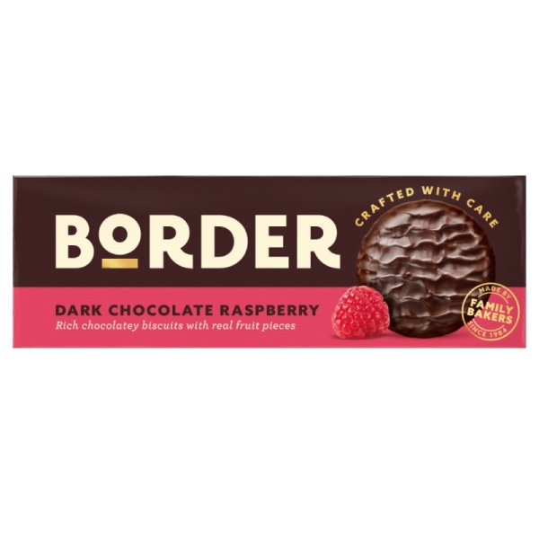 Dark Chocolate Raspberry Border Biscuits Box 150g